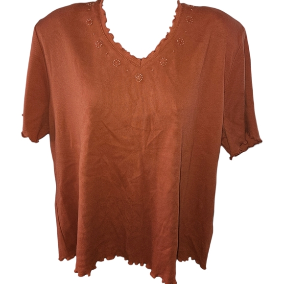 NWT Alfred Dunner Ruffle Beaded V-Neck Short Sleeve Top - Picture 1 of 4